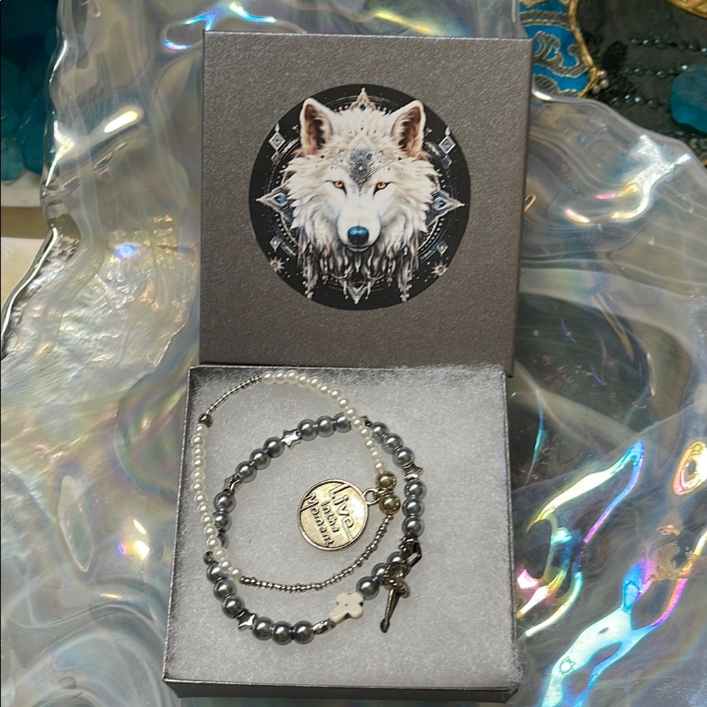 Silver and Gray Beaded Bracelet Set